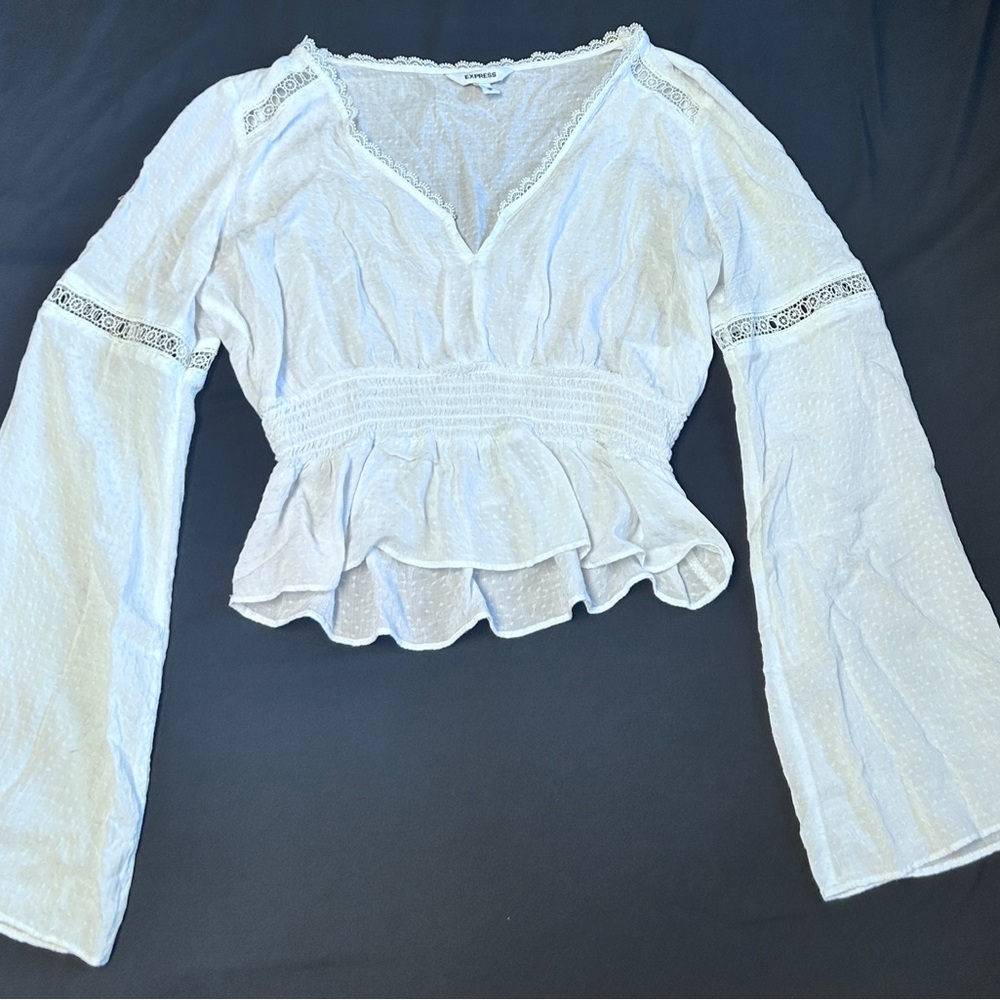 SOLD White Lace Trimmed Women's Top